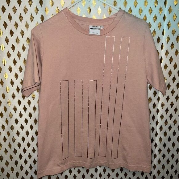 Good American Blush Pink Linear Foil Graphic T-Shirt size 1 - Picture 1 of 4